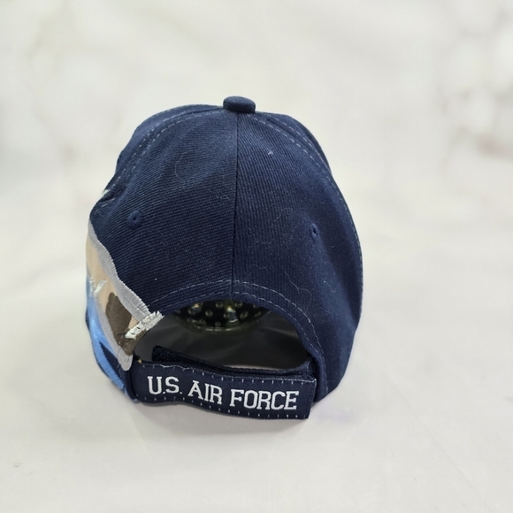US Air Force Hat Mens Blue Adjustable Strapback Cap Aim High Barbed Wire Stripe - Picture 4 of 10